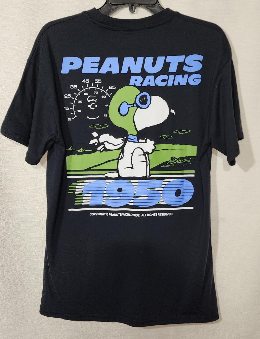 Snoopy ''Peanuts racing 1950'' men's black shirt medium